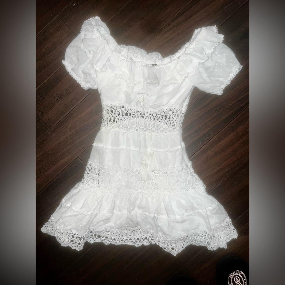 Free People Dress Womens Size 6 White Off Shoulder Lace Boho Mini - Picture 6 of 10